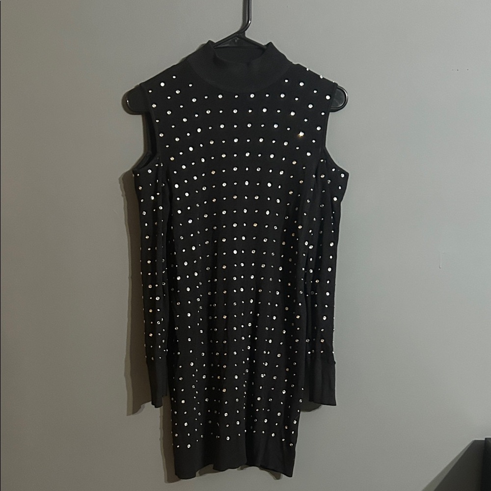 INC International Concepts Black Studded Long Sleeve Dress